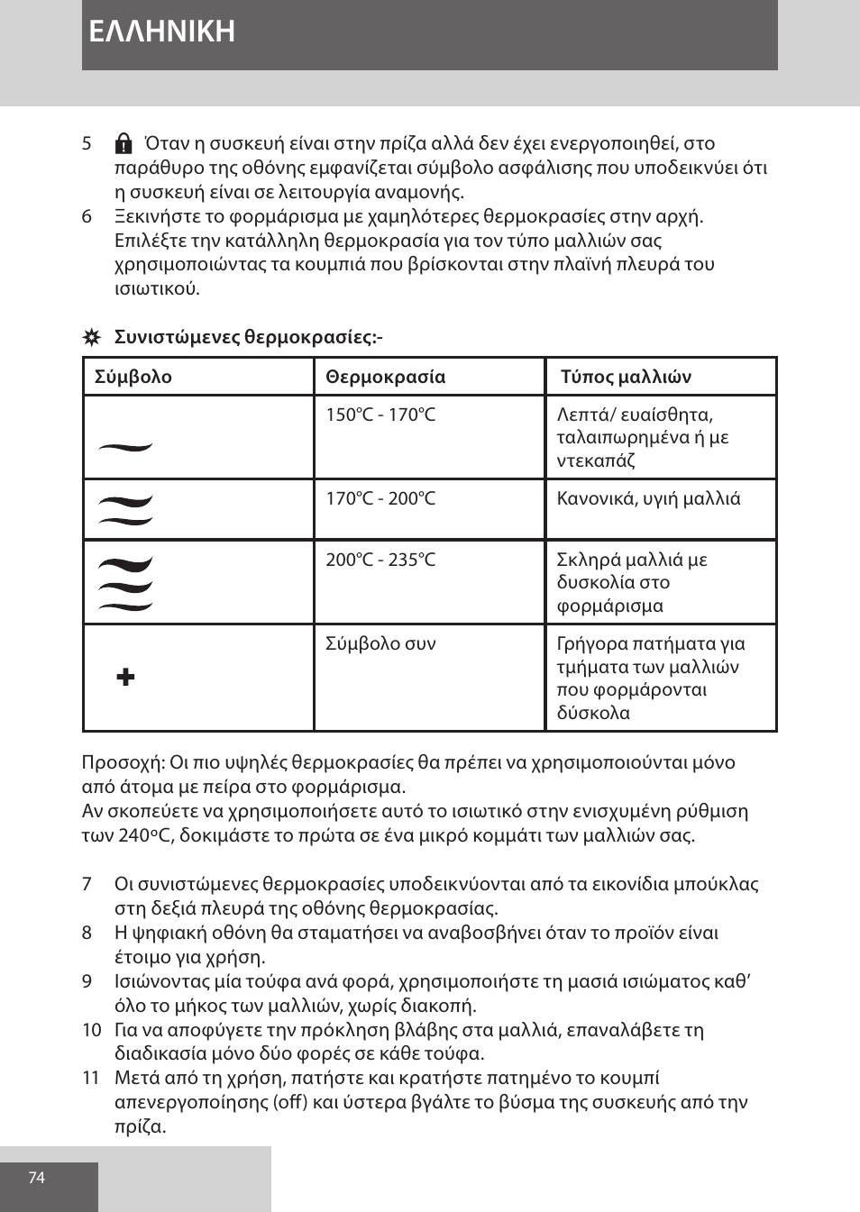 Eλλhnikh | Remington S9600 User Manual | Page 74 / 92