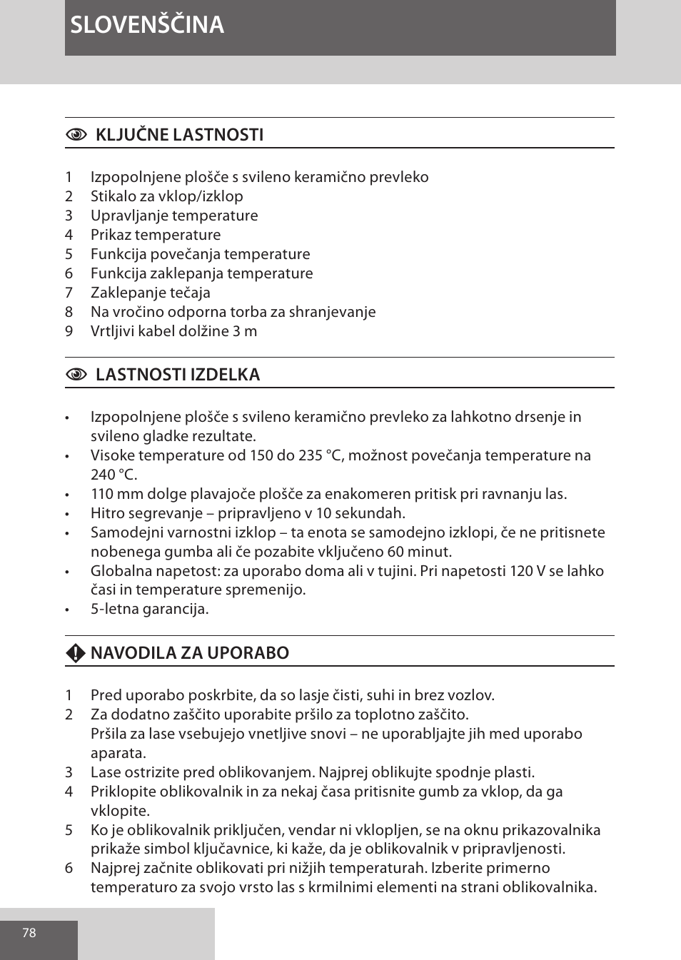 Slovenščina | Remington S9600 User Manual | Page 78 / 92