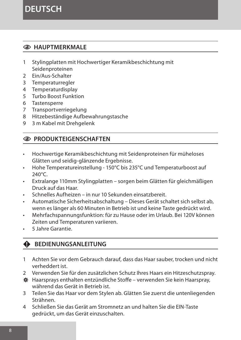 Deutsch | Remington S9600 User Manual | Page 8 / 92