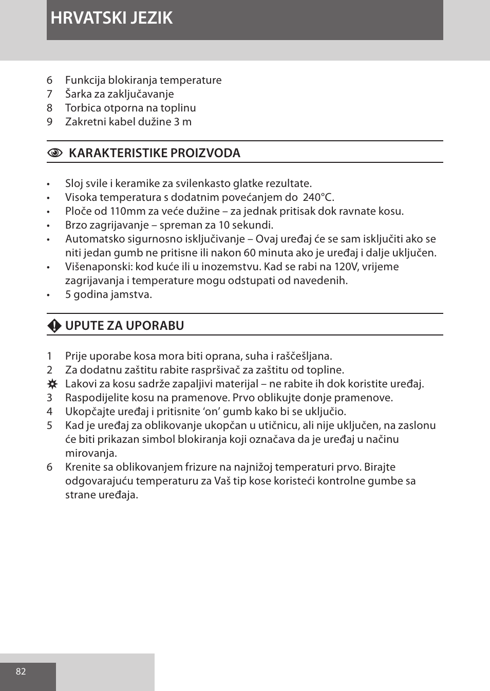 Hrvatski jezik | Remington S9600 User Manual | Page 82 / 92