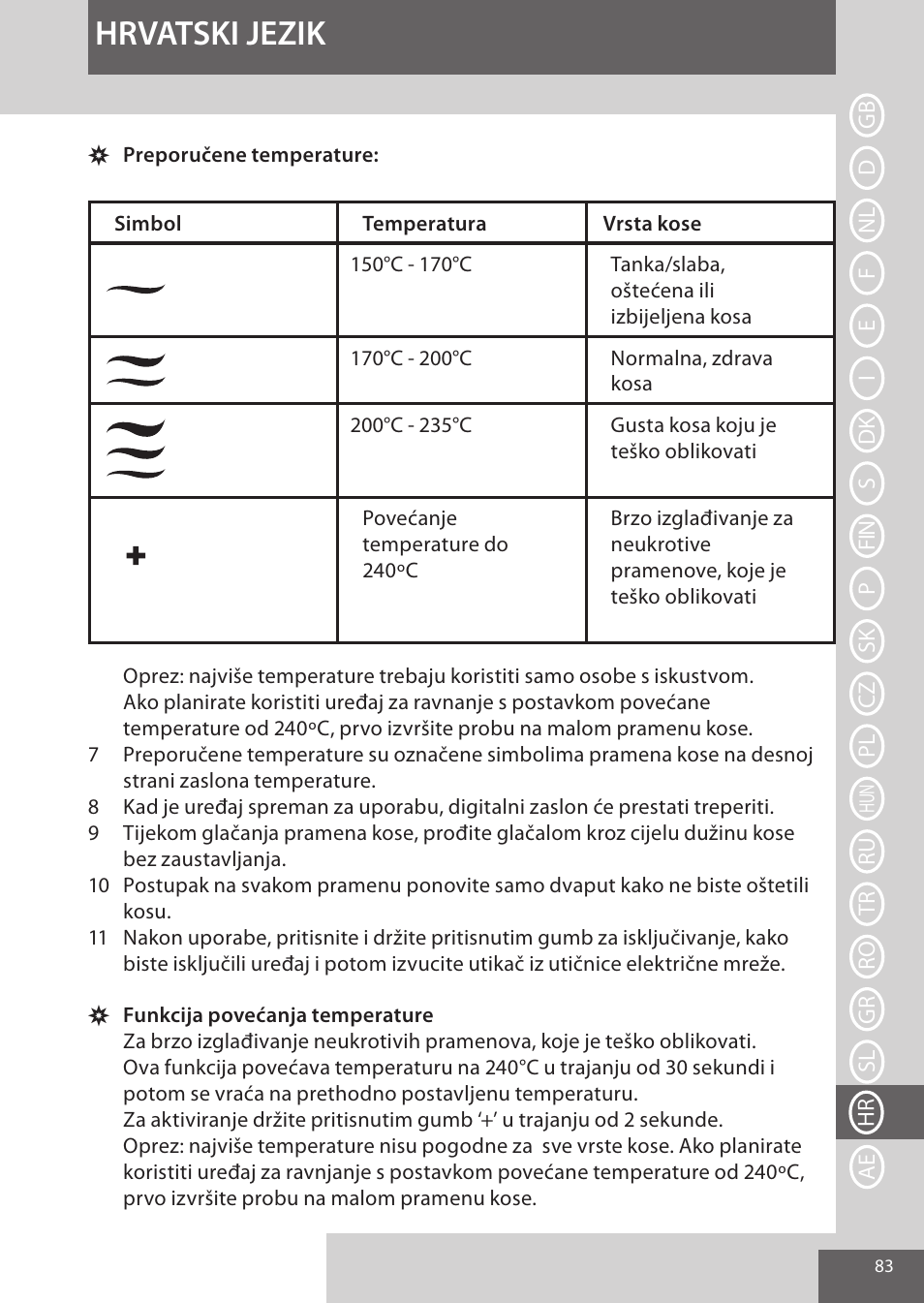 Hrvatski jezik | Remington S9600 User Manual | Page 83 / 92