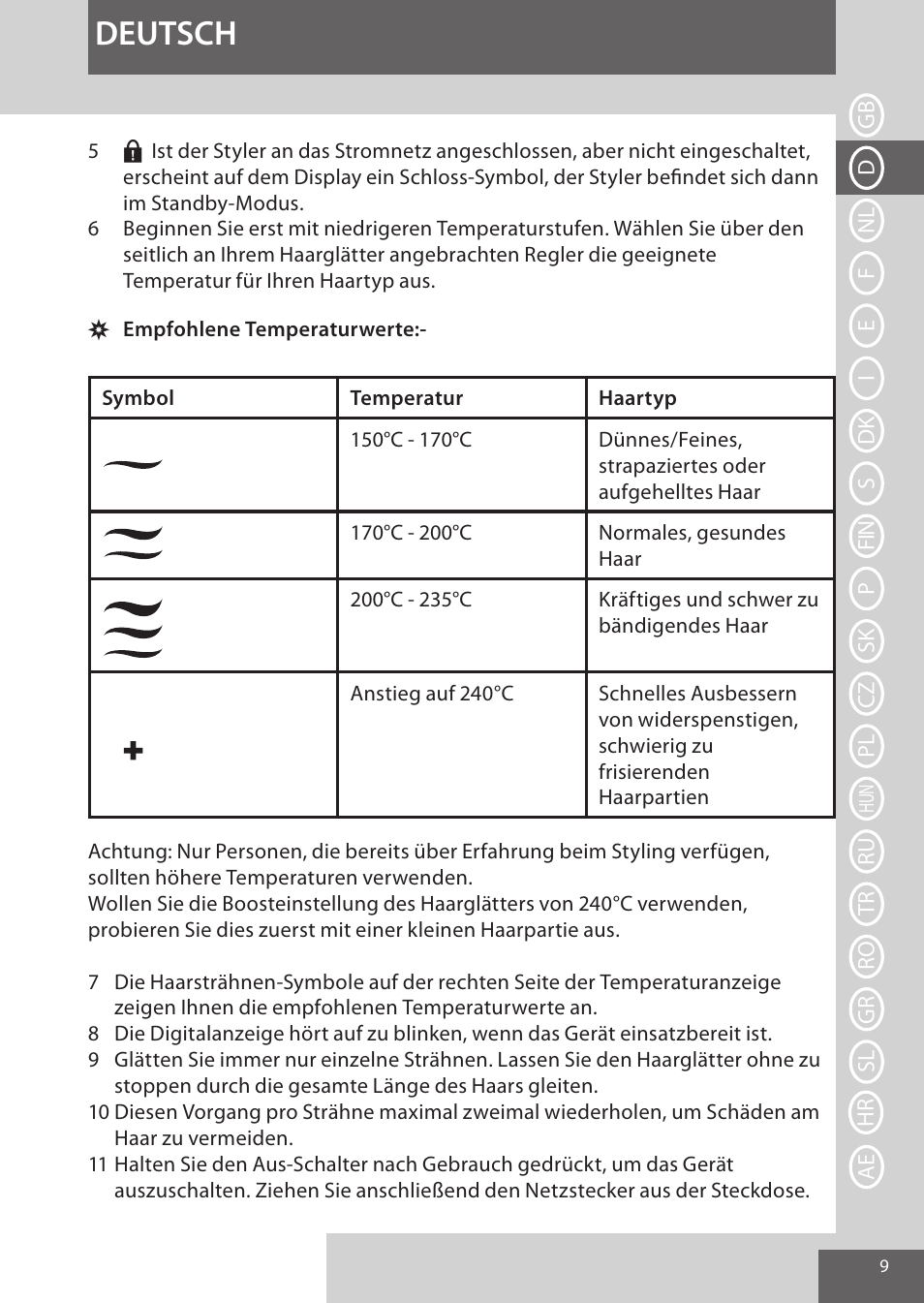 Deutsch | Remington S9600 User Manual | Page 9 / 92