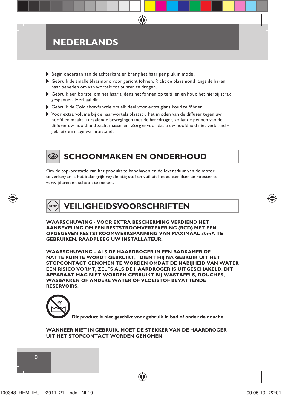 Nederlands, Schoonmaken en onderhoud, Veiligheidsvoorschriften | Remington D2011 User Manual | Page 12 / 86