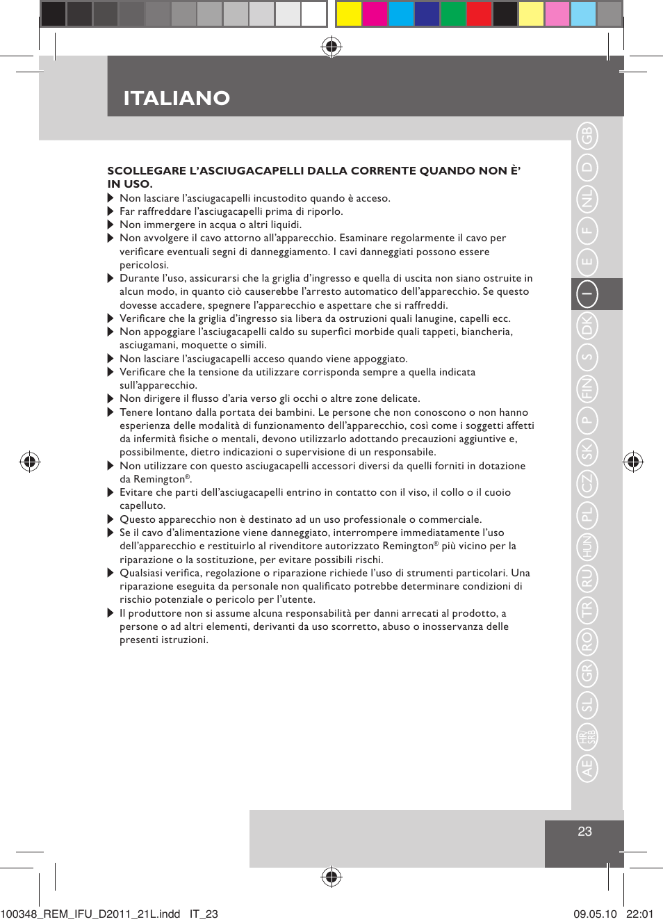 Italiano | Remington D2011 User Manual | Page 25 / 86