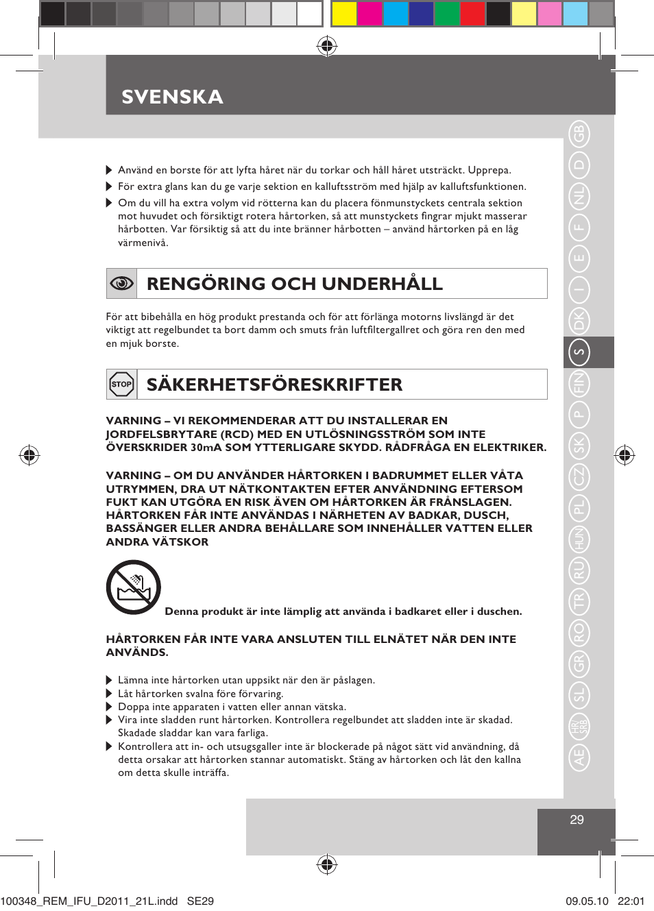 Svenska, Rengöring och underhåll, Säkerhetsföreskrifter | Remington D2011 User Manual | Page 31 / 86