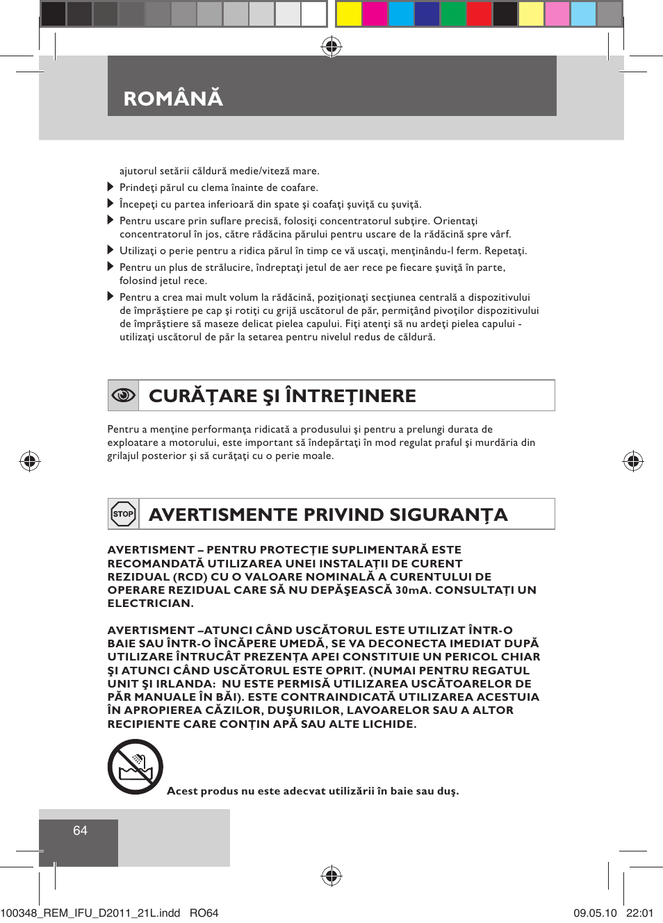 Română, Curăţare şi întreţinere, Avertismente privind siguranţa | Remington D2011 User Manual | Page 66 / 86