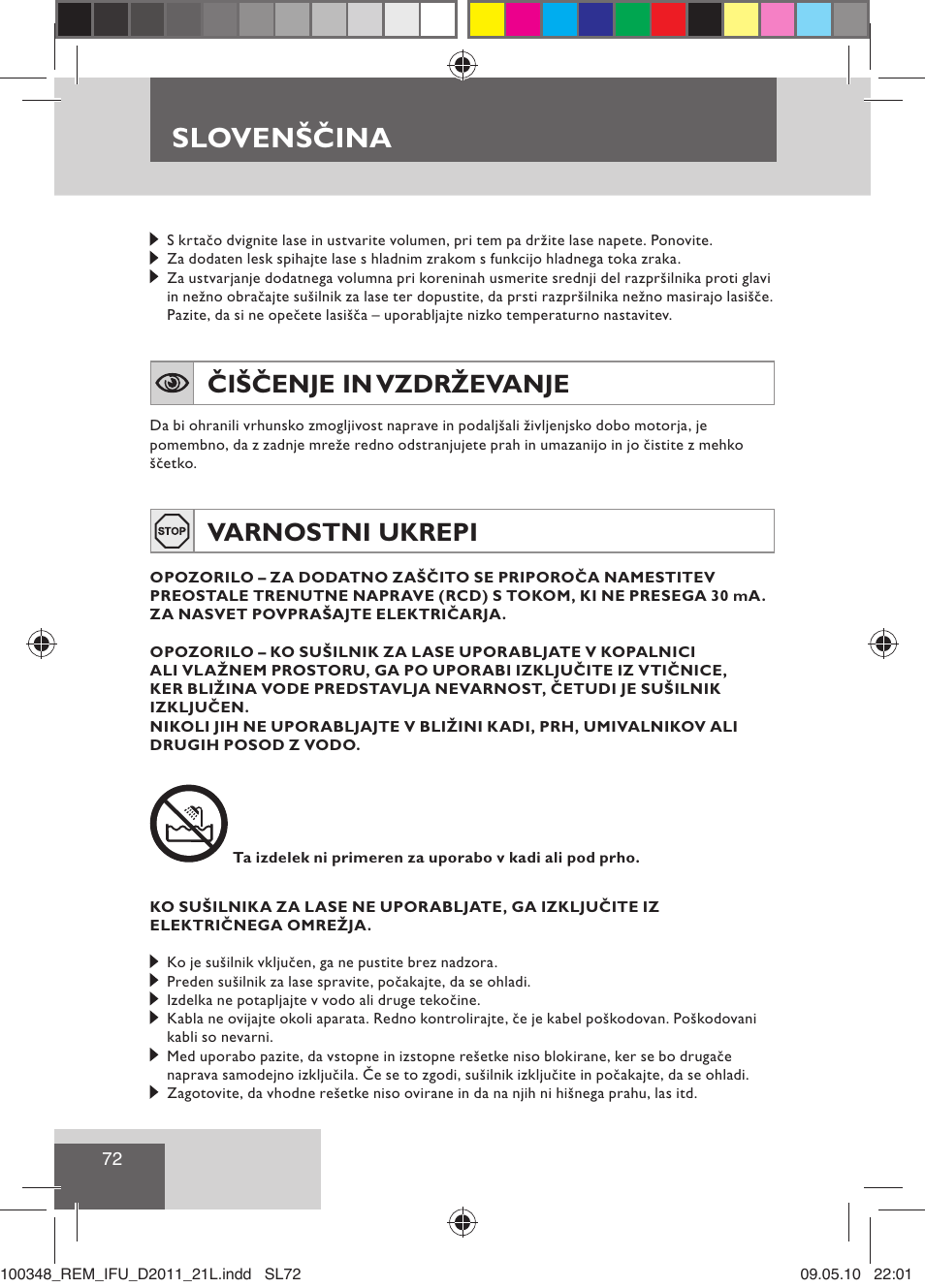 Slovenščina, Čiščenje in vzdrževanje, Varnostni ukrepi | Remington D2011 User Manual | Page 74 / 86