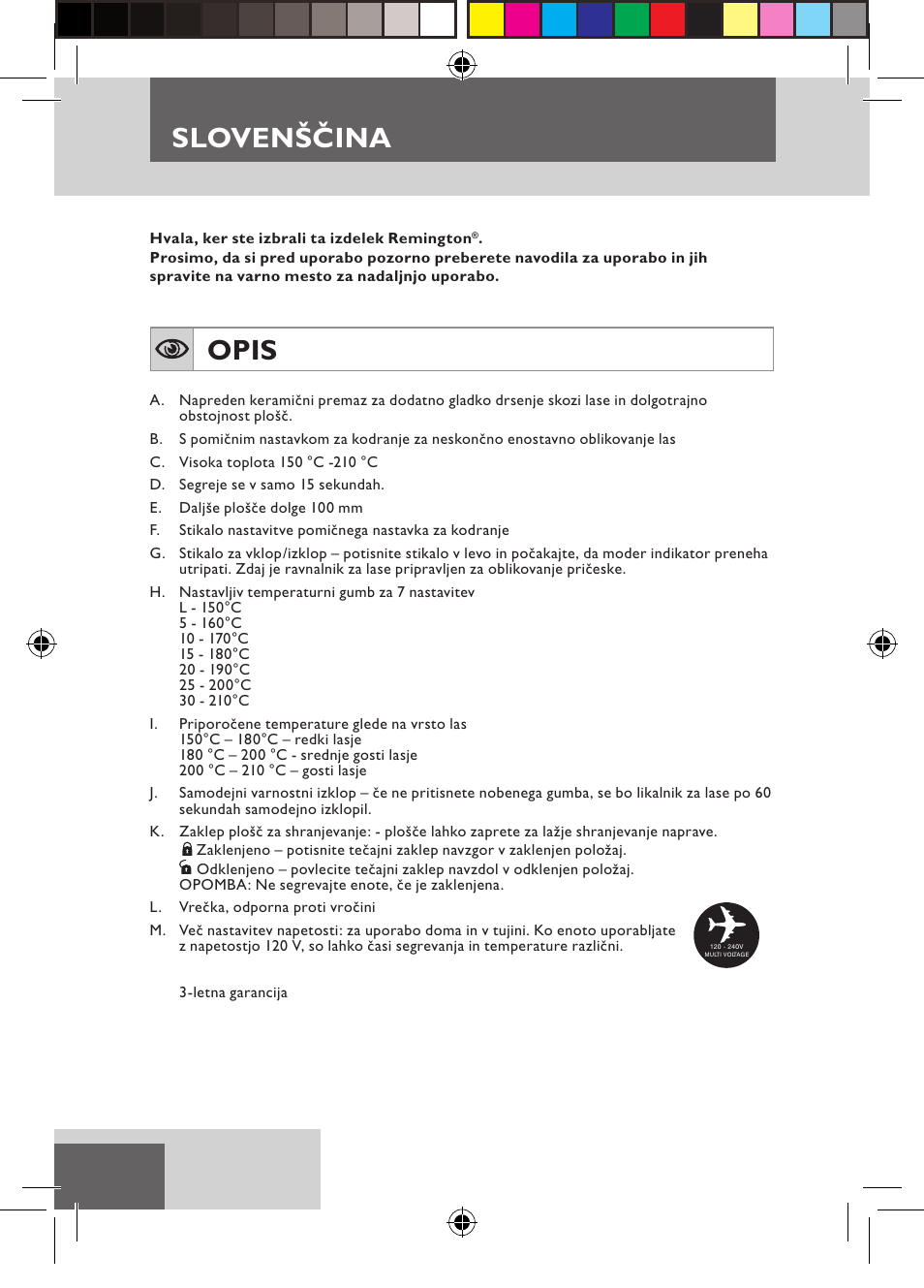 Slovenščina, Opis | Remington S6600 User Manual | Page 108 / 126