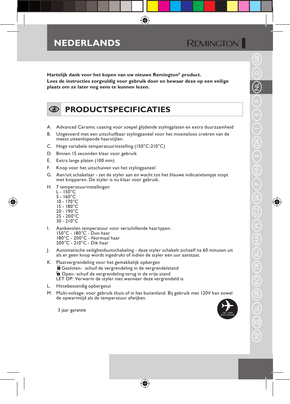 Nederlands, Productspecificaties | Remington S6600 User Manual | Page 15 / 126