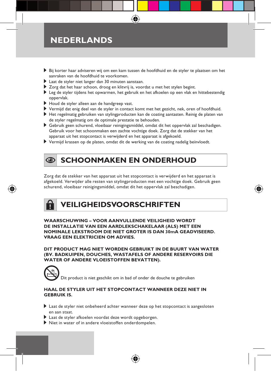 Nederlands, Schoonmaken en onderhoud, Veiligheidsvoorschriften | Remington S6600 User Manual | Page 18 / 126