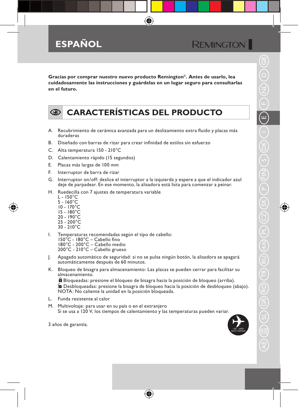 Español, Características del producto | Remington S6600 User Manual | Page 27 / 126