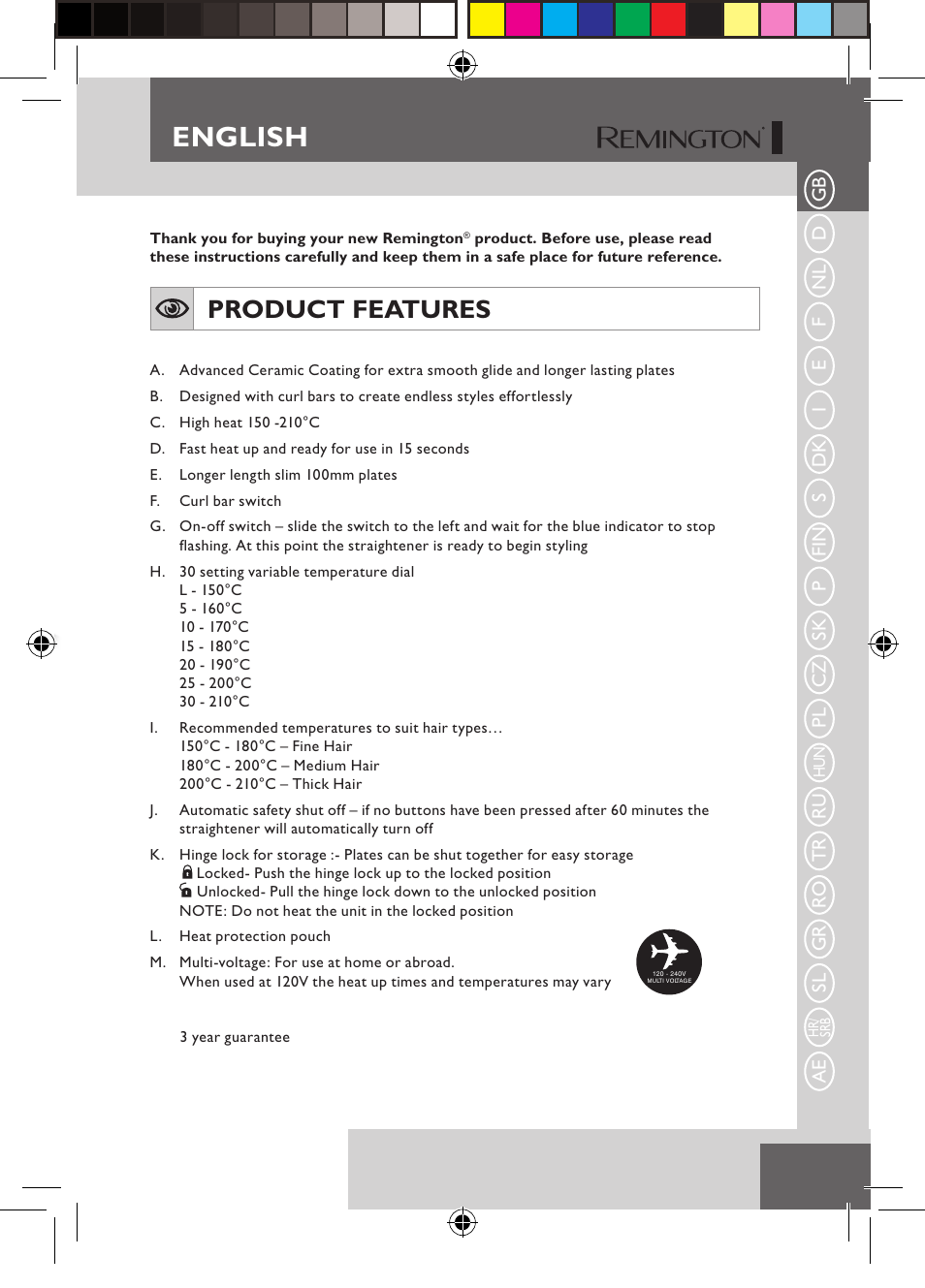 English, Product features | Remington S6600 User Manual | Page 3 / 126