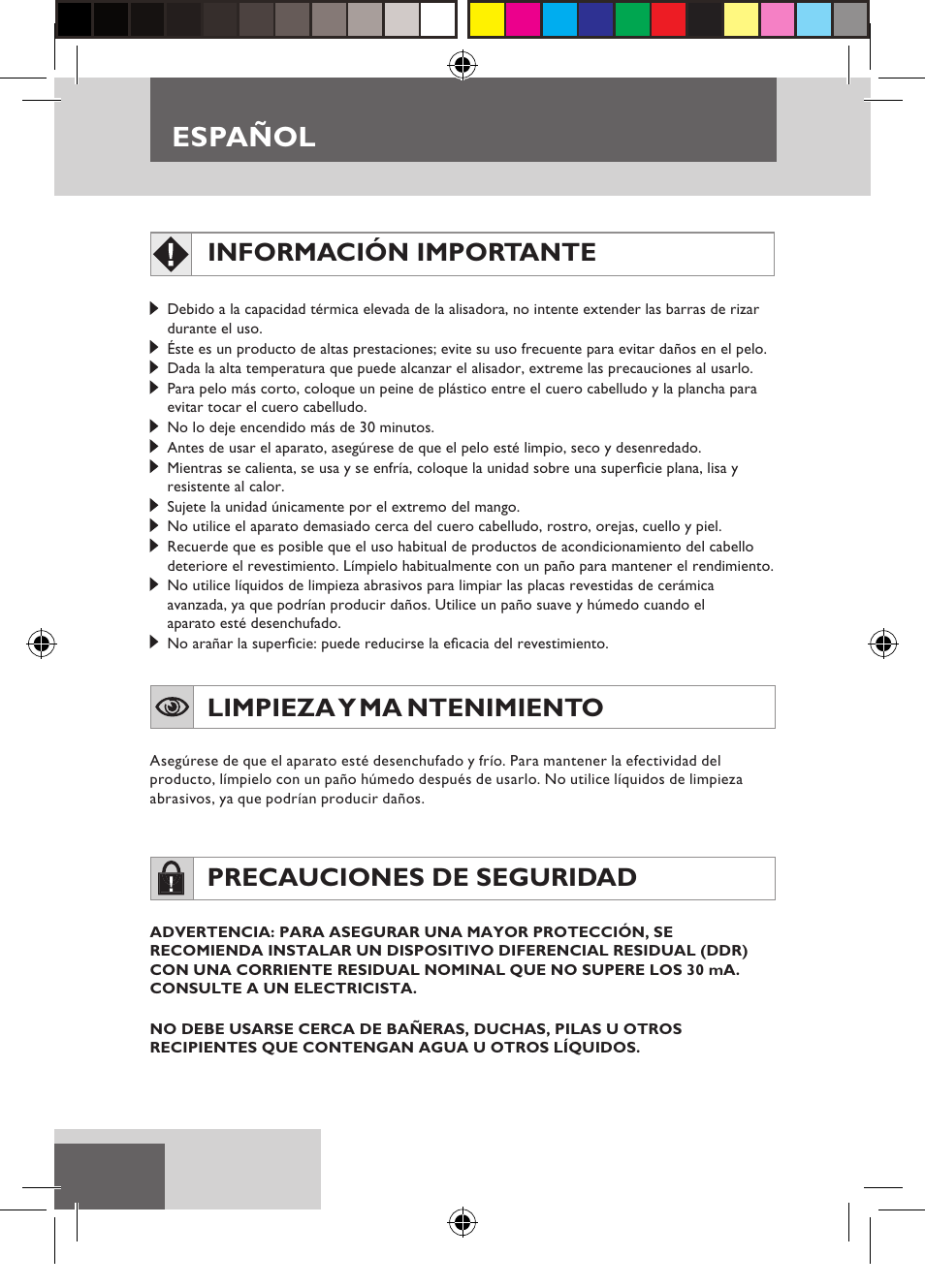 Español, Información importante, Limpieza y ma ntenimiento | Precauciones de seguridad | Remington S6600 User Manual | Page 30 / 126