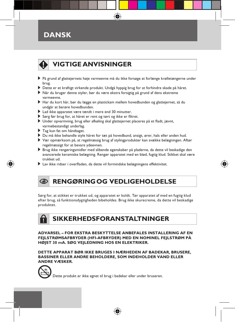 Dansk, Vigtige anvisninger, Rengøring og vedligeholdelse | Sikkerhedsforanstaltninger | Remington S6600 User Manual | Page 42 / 126