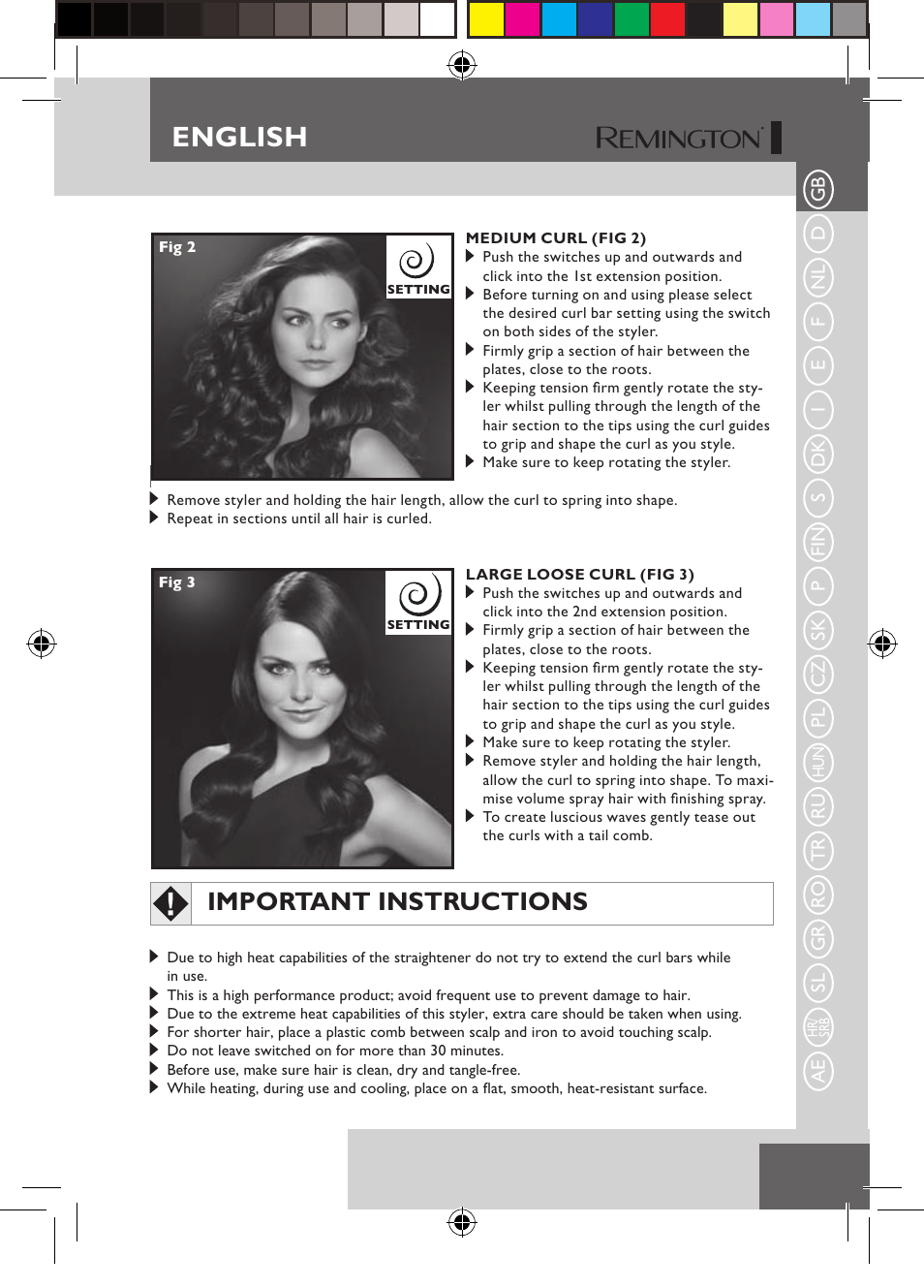 English, Important instructions | Remington S6600 User Manual | Page 5 / 126