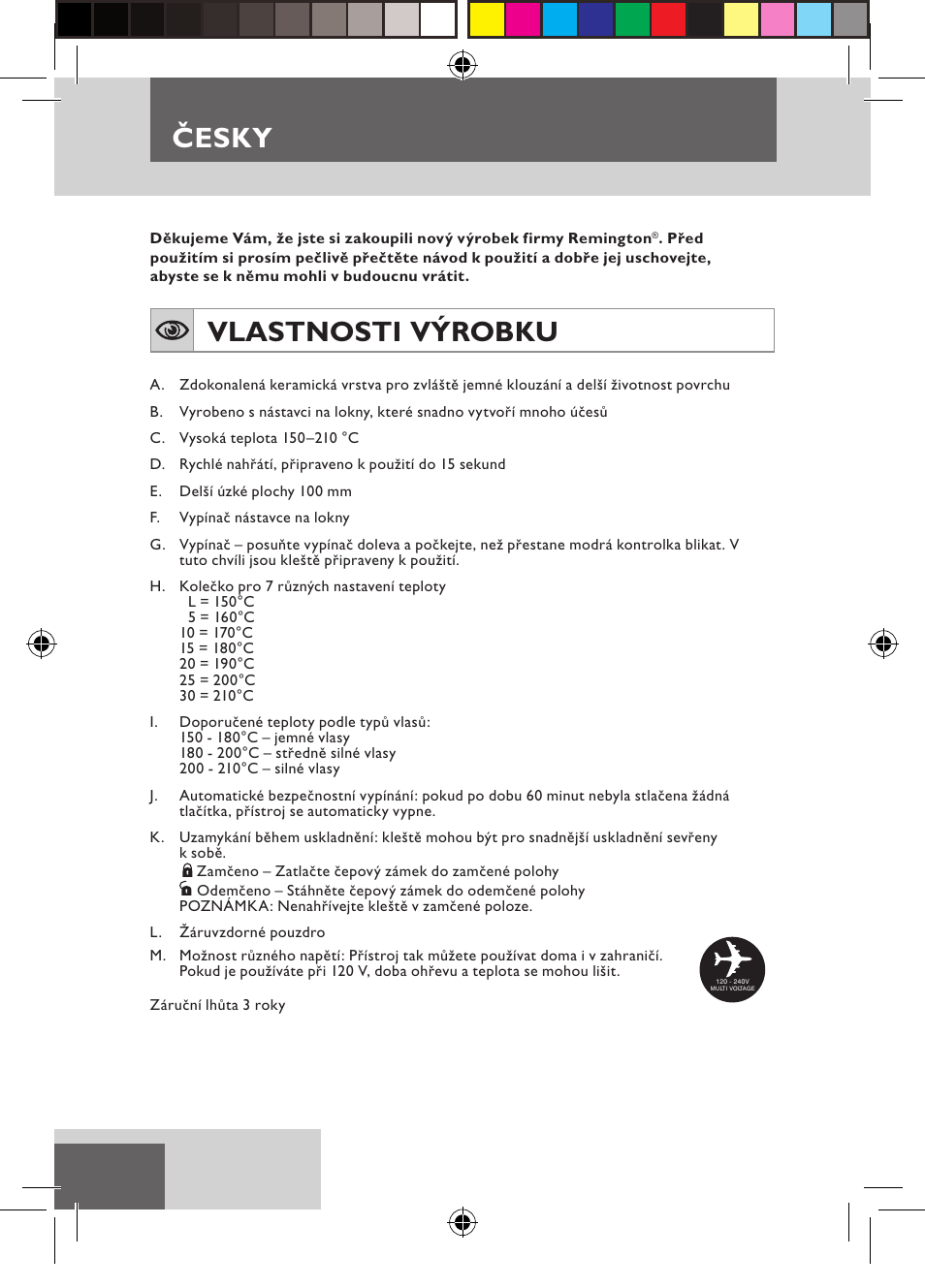 Vlastnosti výrobku, Česky | Remington S6600 User Manual | Page 68 / 126