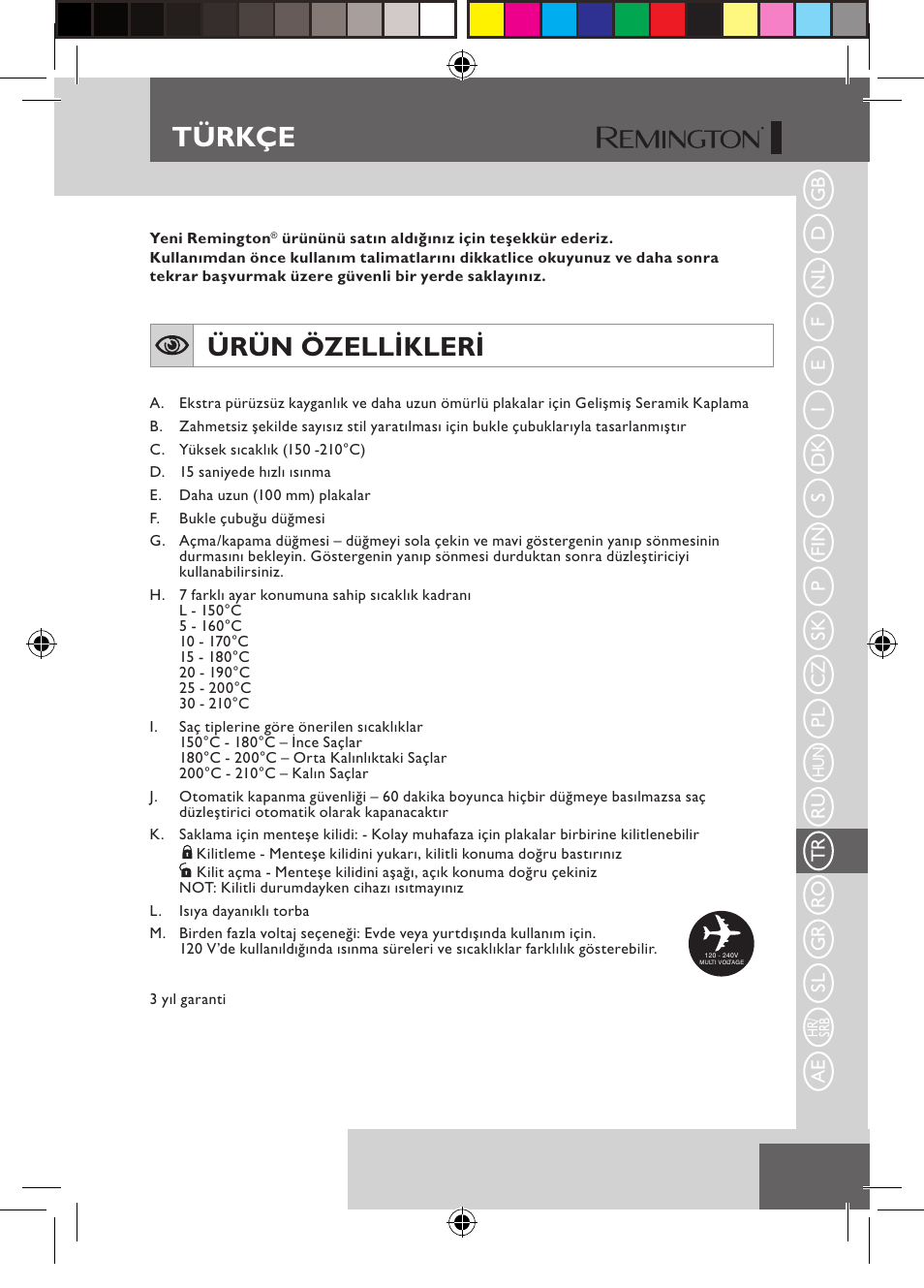 Türkçe, Ürün özellikleri | Remington S6600 User Manual | Page 91 / 126