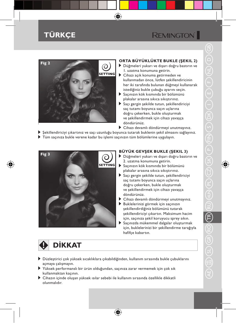 Türkçe, Dikkat | Remington S6600 User Manual | Page 93 / 126