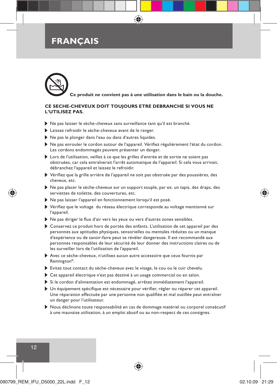 Français | Remington D5000 User Manual | Page 14 / 68