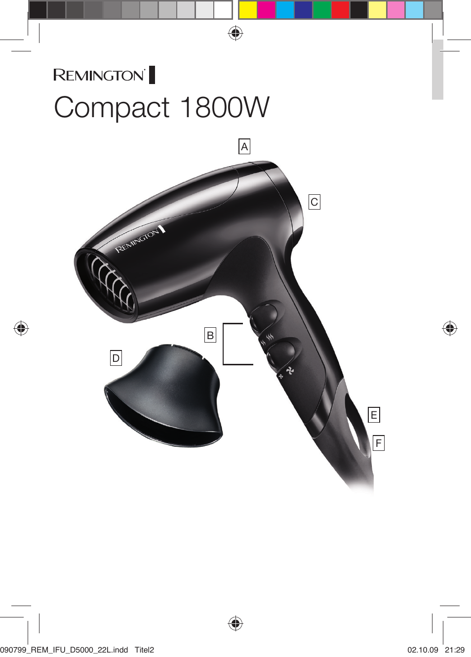Compact 1800w | Remington D5000 User Manual | Page 2 / 68