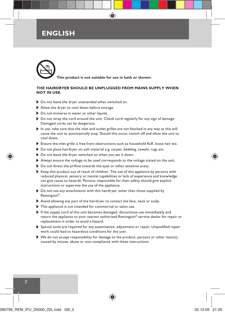 English | Remington D5000 User Manual | Page 4 / 68