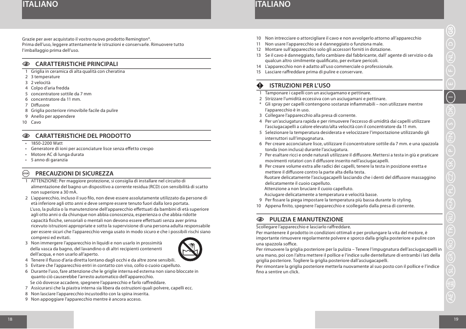 Italiano | Remington AC8000 User Manual | Page 10 / 36