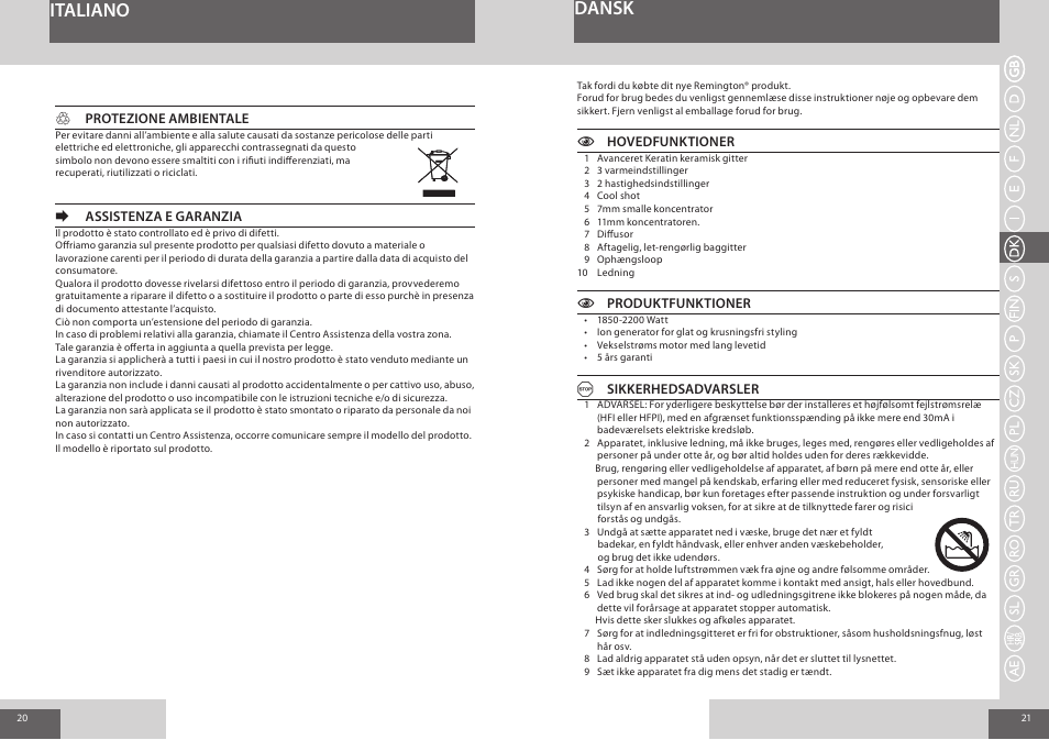 Italiano dansk | Remington AC8000 User Manual | Page 11 / 36