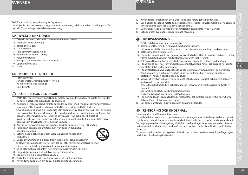 Svenska | Remington AC8000 User Manual | Page 13 / 36