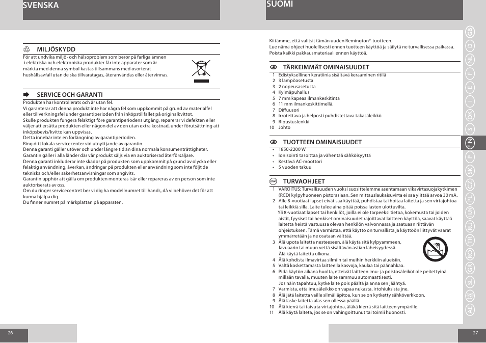 Svenska suomi | Remington AC8000 User Manual | Page 14 / 36