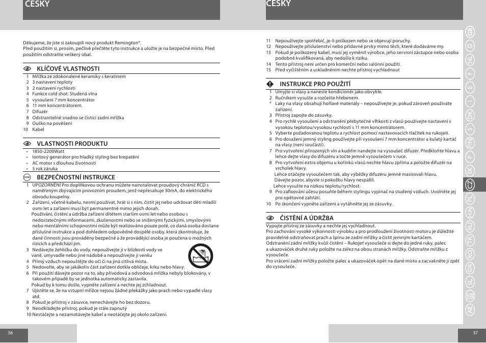 Česky | Remington AC8000 User Manual | Page 19 / 36