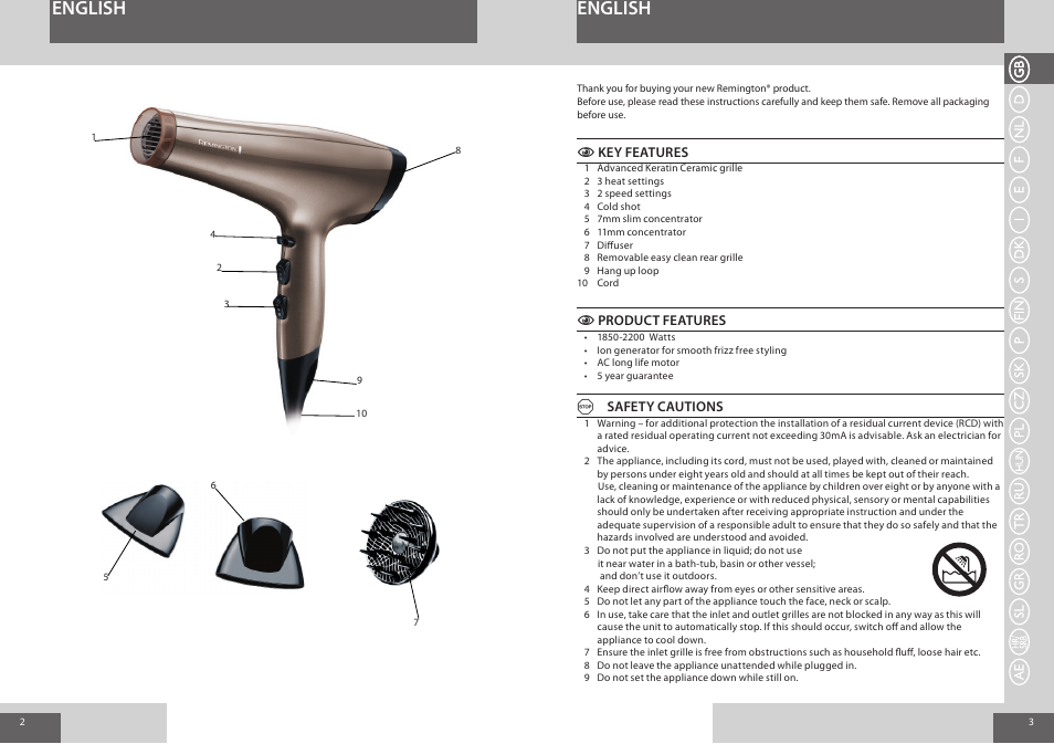 English | Remington AC8000 User Manual | Page 2 / 36