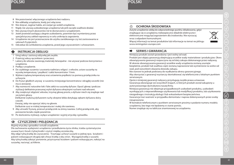 Polski | Remington AC8000 User Manual | Page 21 / 36