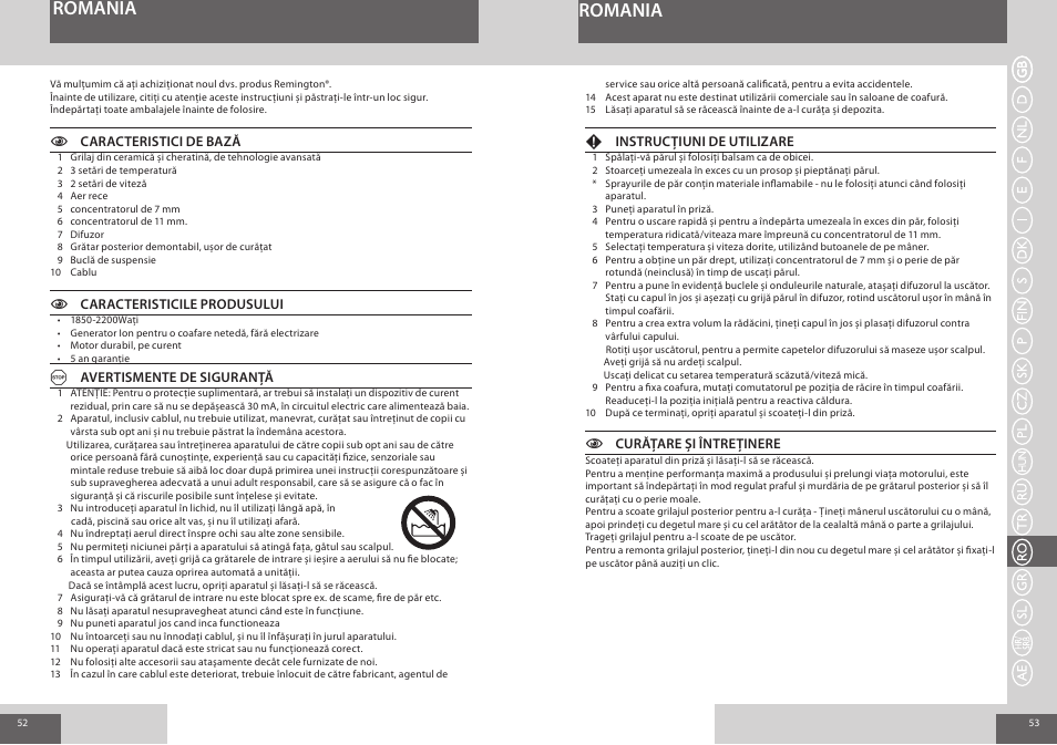 Romania | Remington AC8000 User Manual | Page 27 / 36