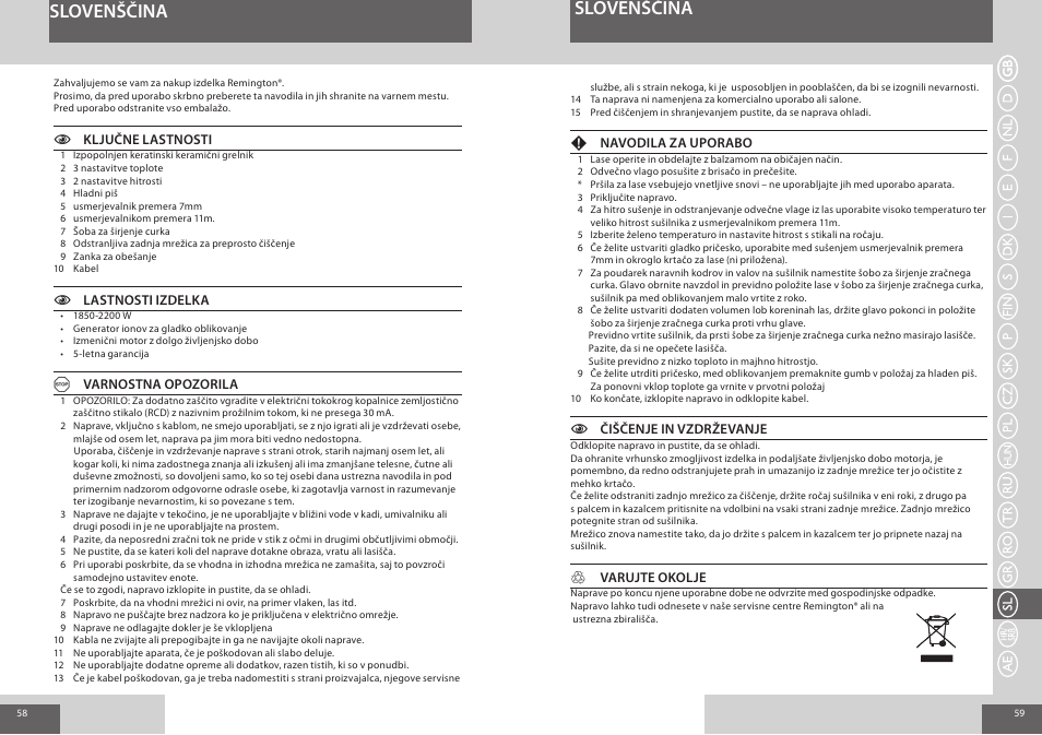 Slovenščina | Remington AC8000 User Manual | Page 30 / 36