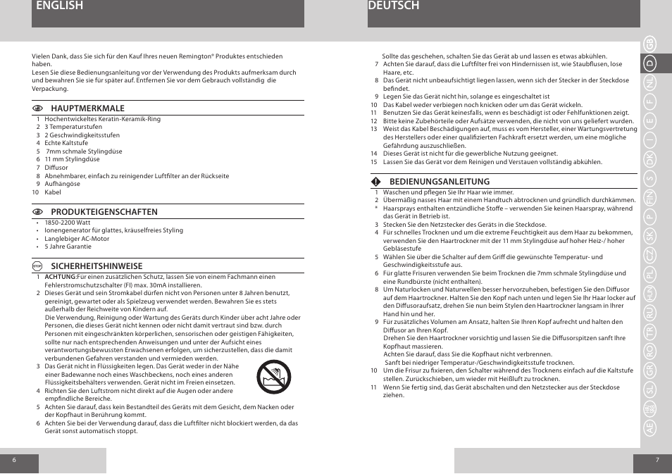 English deutsch | Remington AC8000 User Manual | Page 4 / 36