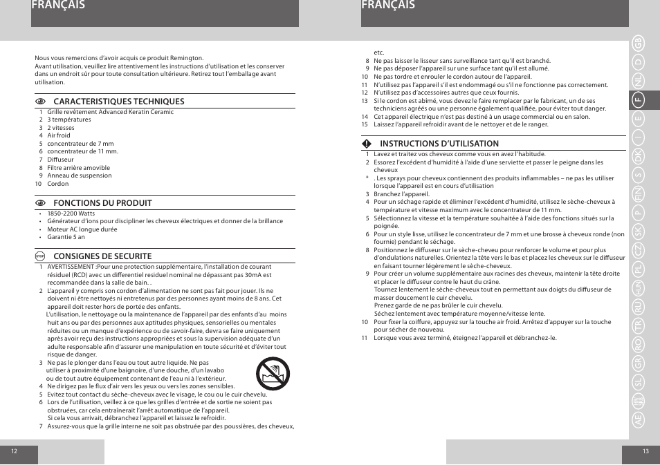 Français | Remington AC8000 User Manual | Page 7 / 36