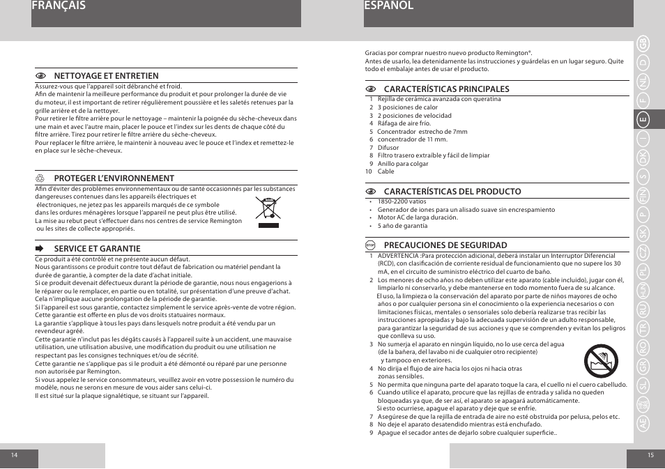 Français español | Remington AC8000 User Manual | Page 8 / 36