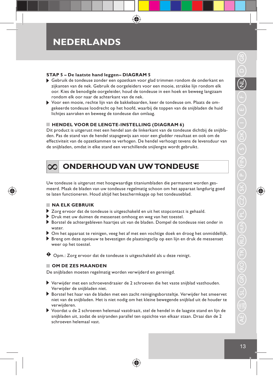 Nederlands, Onderhoud van uw tondeuse | Remington HC5030 User Manual | Page 15 / 110