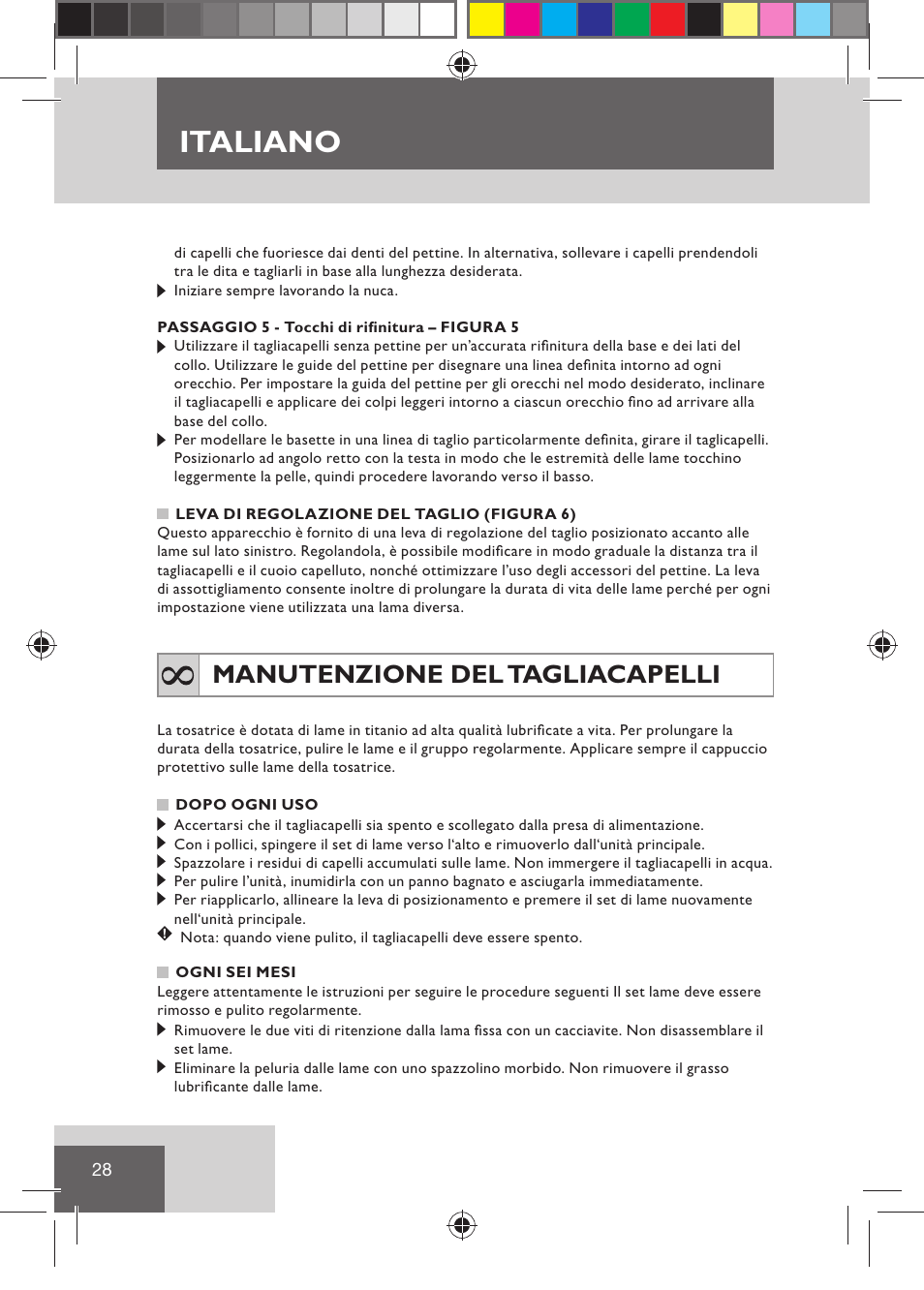 Italiano, Manutenzione del tagliacapelli | Remington HC5030 User Manual | Page 30 / 110