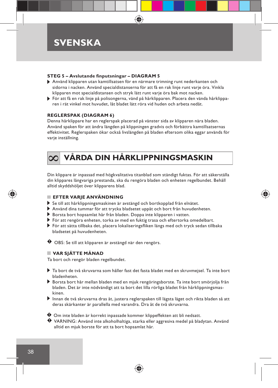 Svenska, Vårda din hårklippningsmaskin | Remington HC5030 User Manual | Page 40 / 110