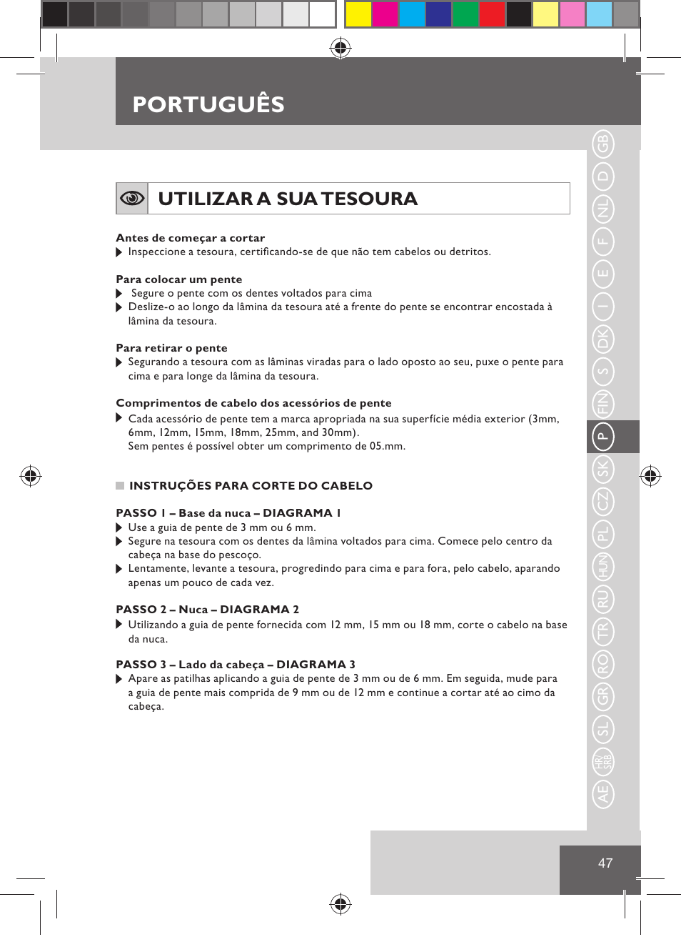 Português, Utilizar a sua tesoura | Remington HC5030 User Manual | Page 49 / 110