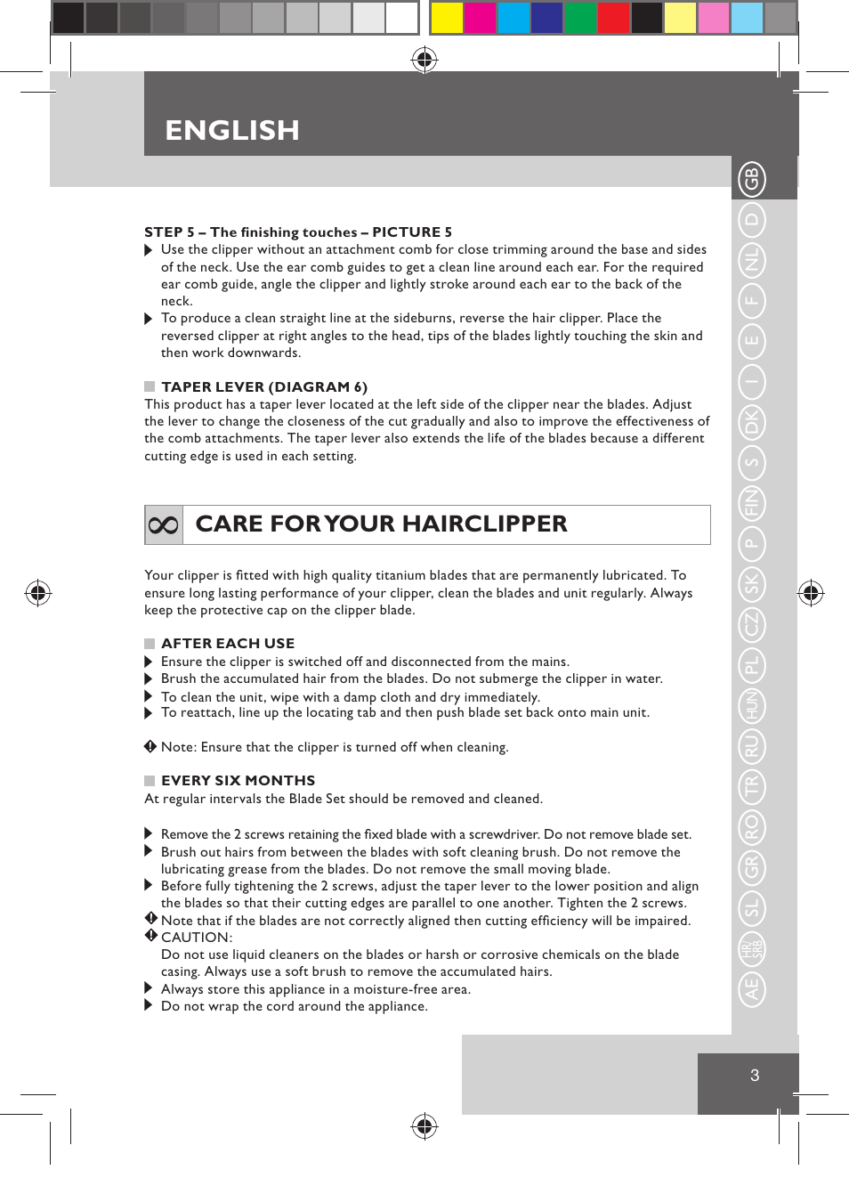 English, Care for your hairclipper | Remington HC5030 User Manual | Page 5 / 110