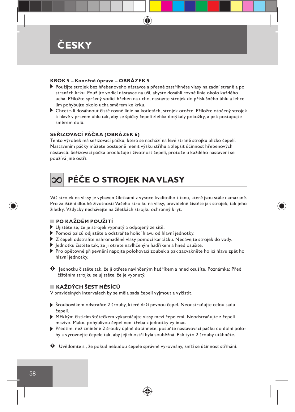 Česky, Péče o strojek na vlasy | Remington HC5030 User Manual | Page 60 / 110