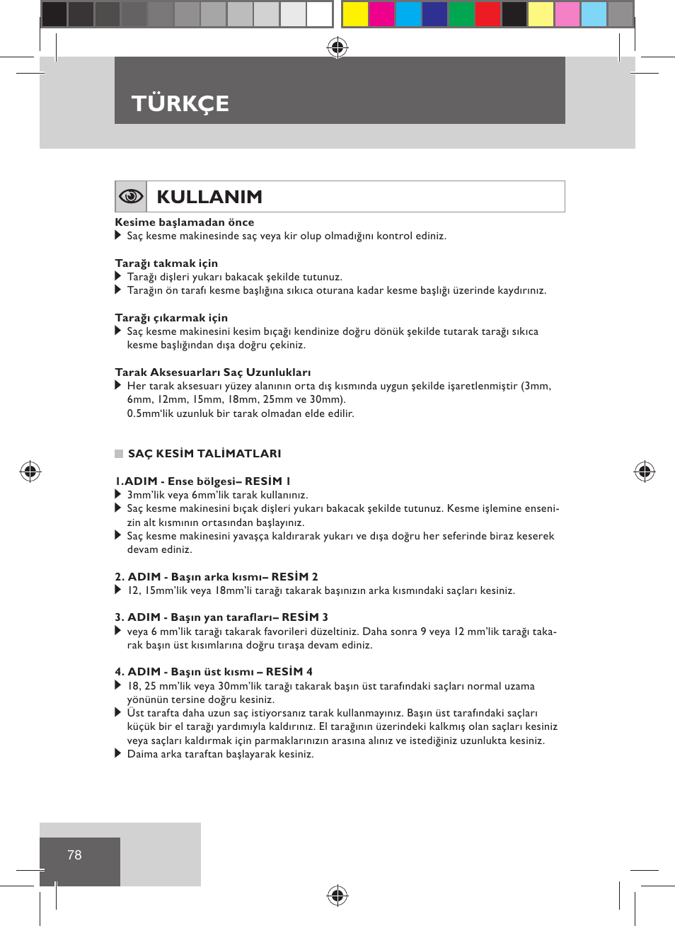 Türkçe, Kullanim | Remington HC5030 User Manual | Page 80 / 110