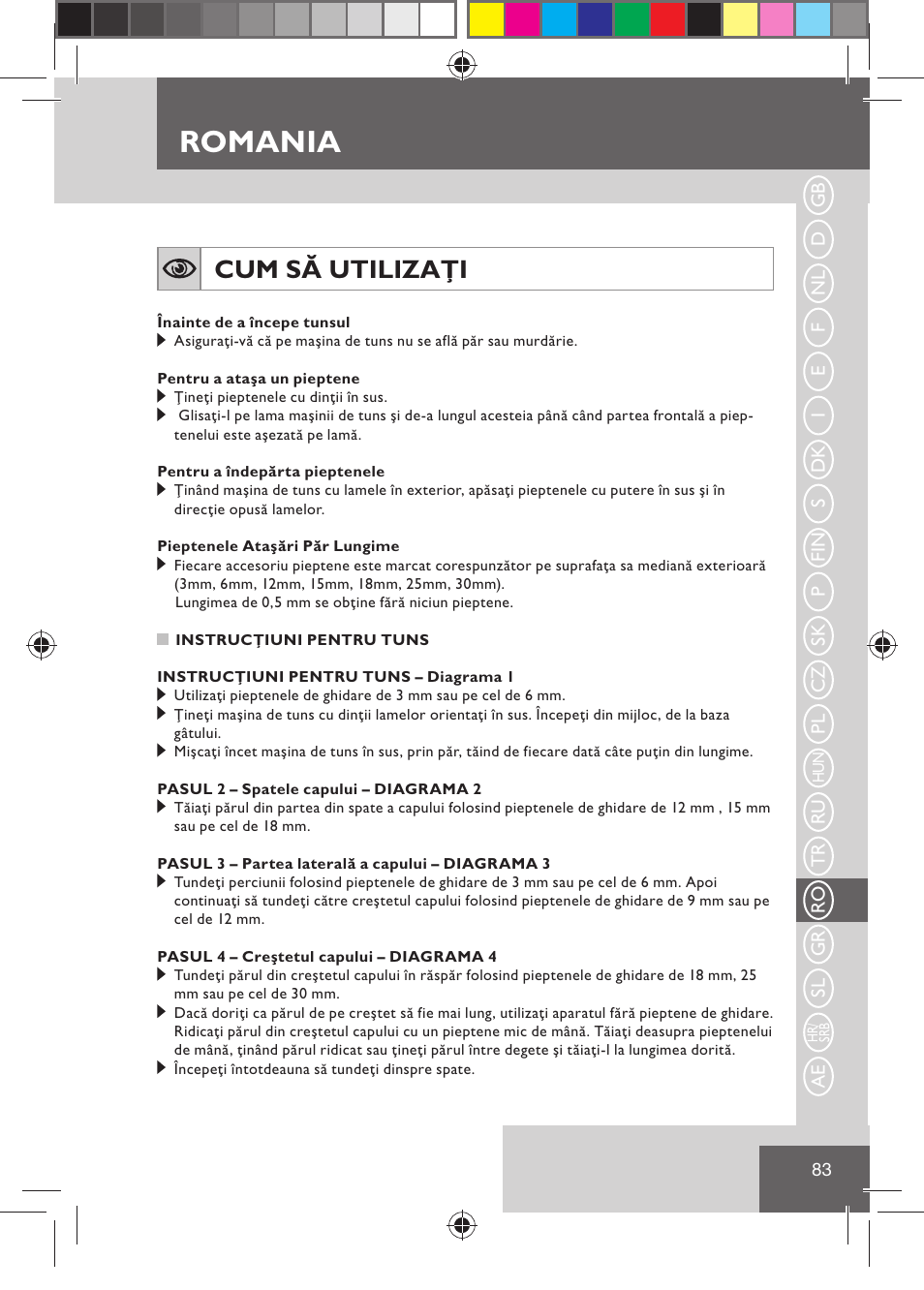 Romania, Cum să utilizaţi | Remington HC5030 User Manual | Page 85 / 110