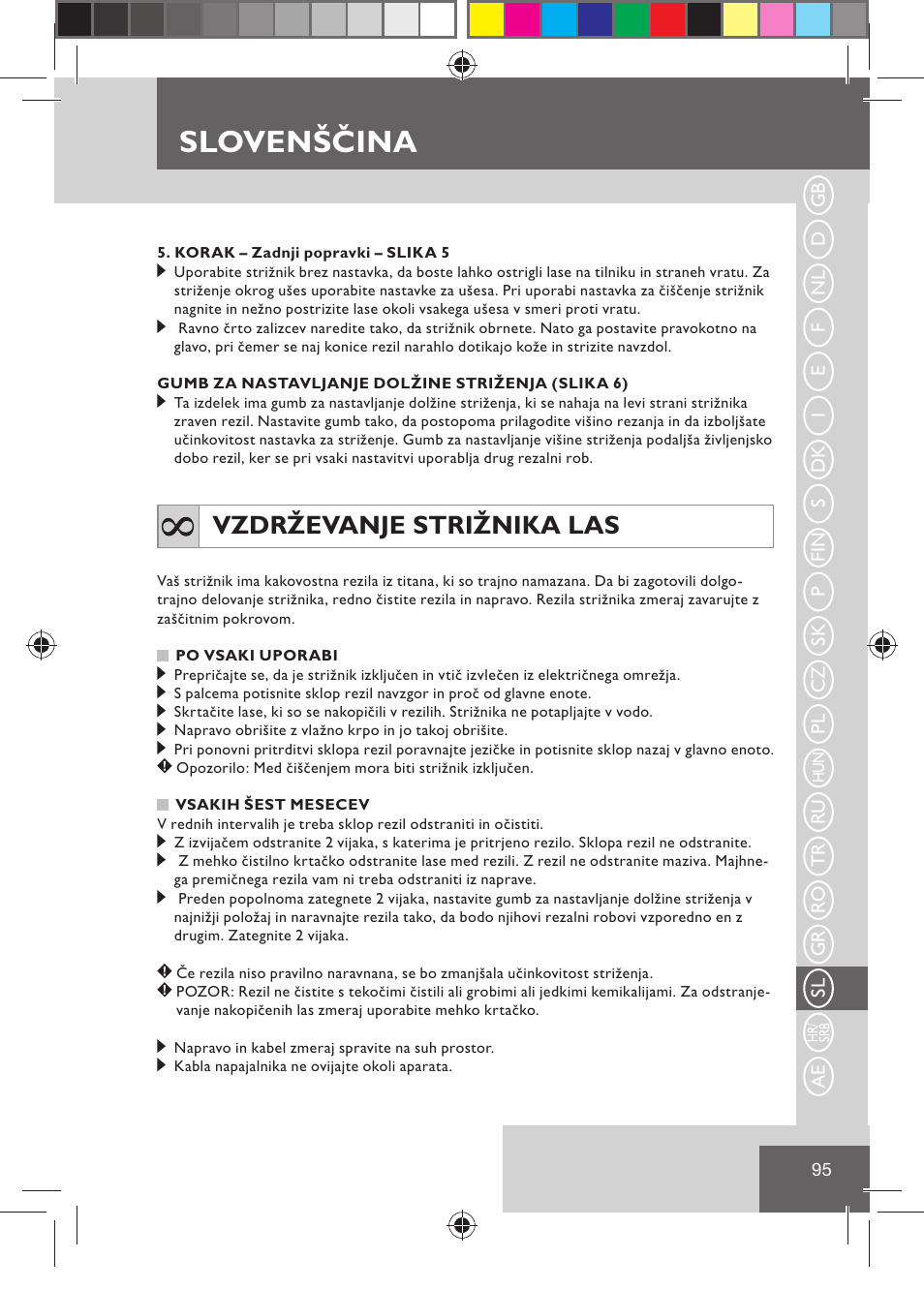 Slovenščina, Vzdrževanje strižnika las | Remington HC5030 User Manual | Page 97 / 110