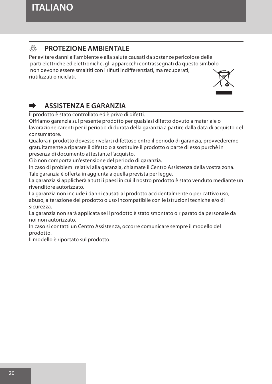 Italiano, Hprotezione ambientale, Eassistenza e garanzia | Remington AS300 User Manual | Page 20 / 72