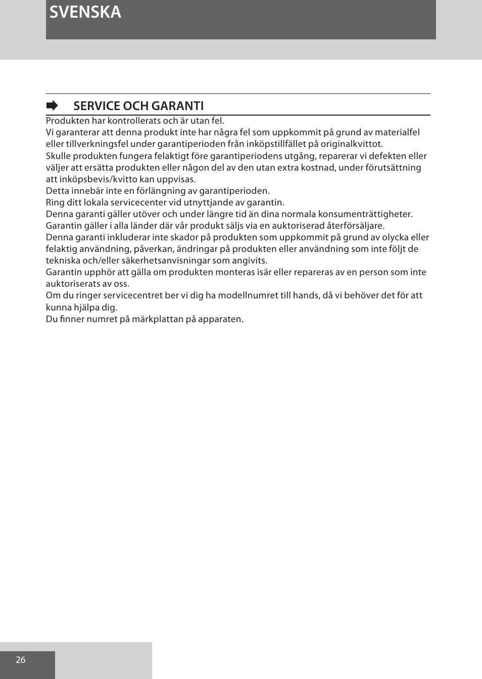 Svenska, Eservice och garanti | Remington AS300 User Manual | Page 26 / 72
