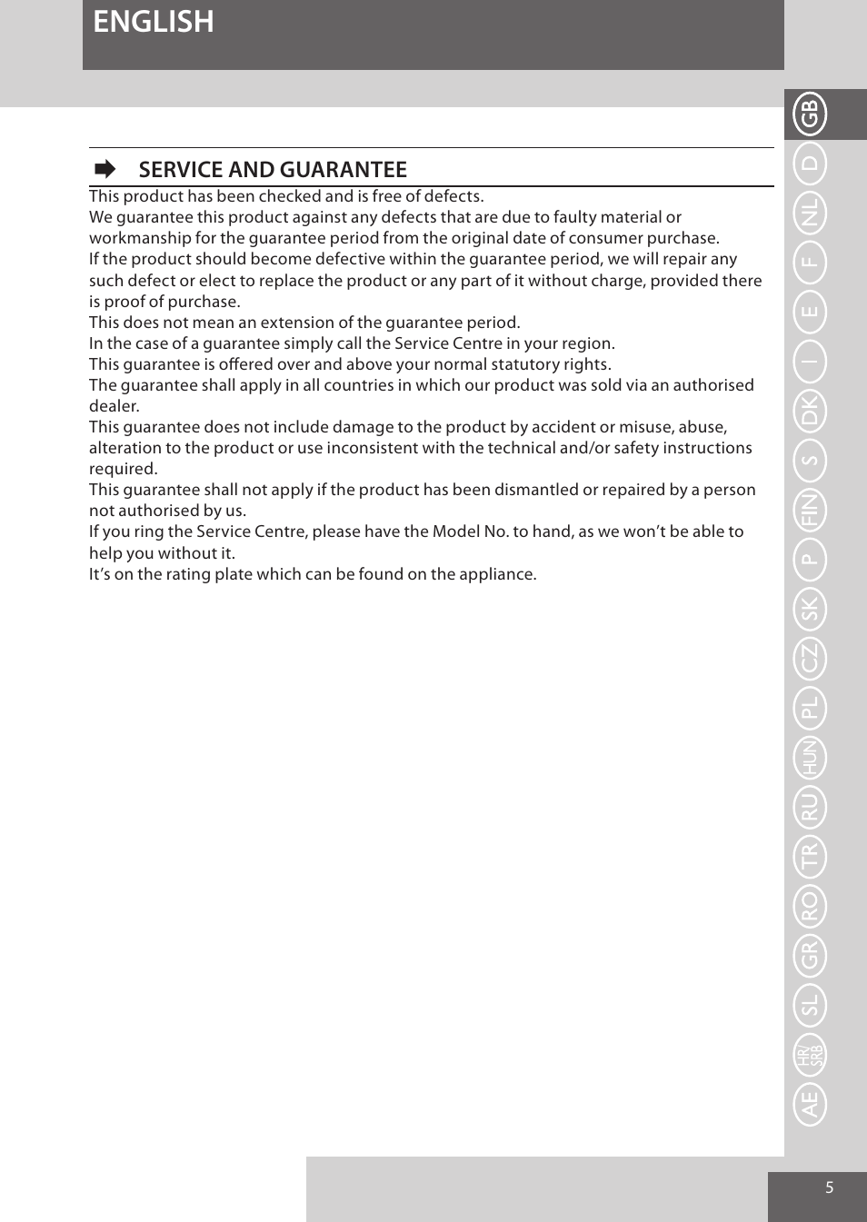 English, E service and guarantee | Remington AS300 User Manual | Page 5 / 72