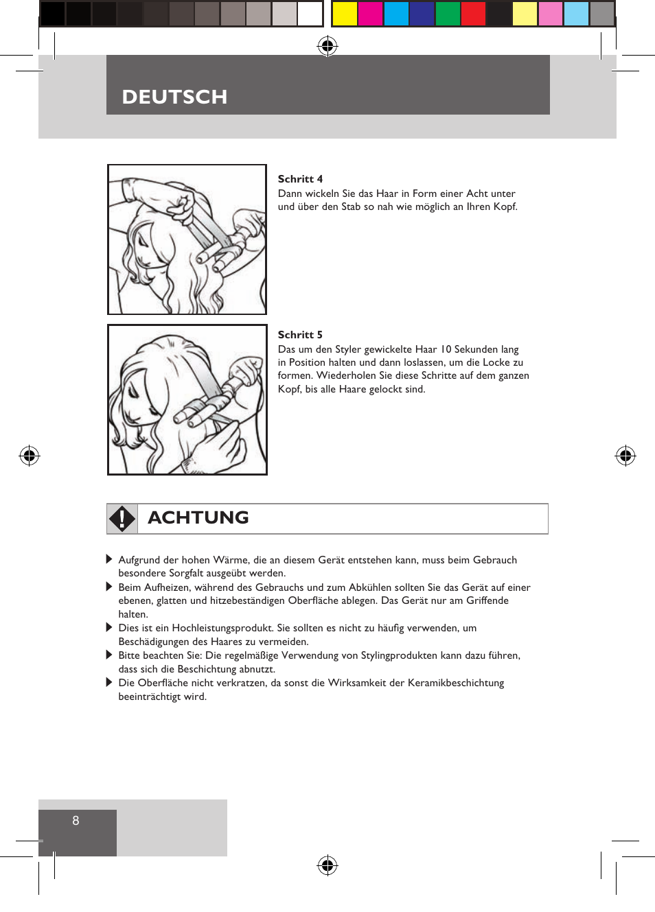 Deutsch, Achtung | Remington CI9522 User Manual | Page 10 / 108